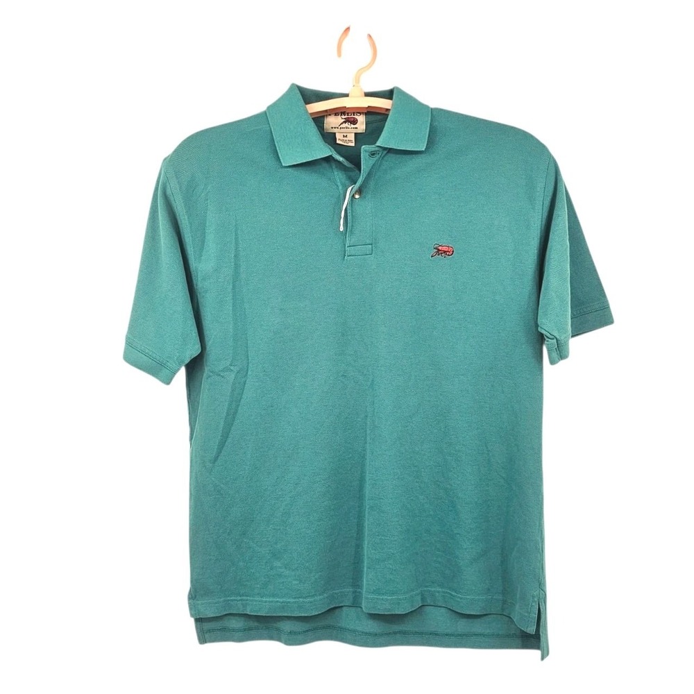 Perlis Polo Shirt Medium Green Crawfish Logo 100% Peruvian Cotton Short Sleeve